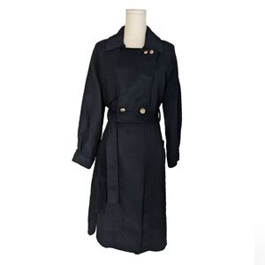 100% Wool 🎀 Winter Coat 🎀 black long double breasted coat with belt and pocket